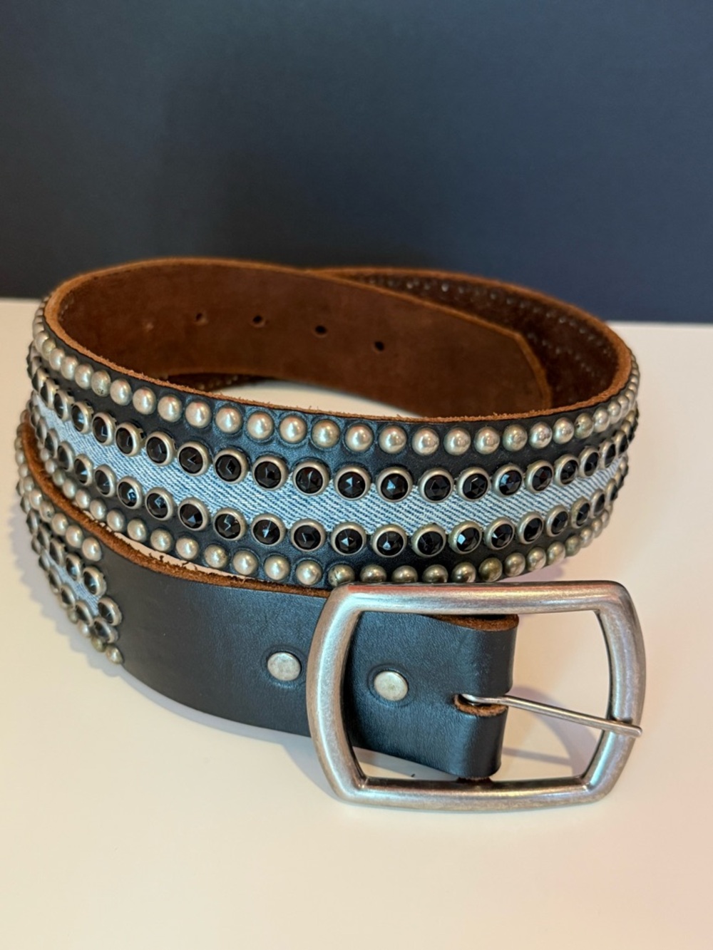 Nyovee Bohemian Leather Denim and Studded Belt Size 32